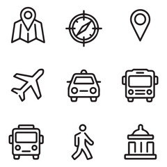 A set of outline icons related to location. Linear icon collection. Editable stroke. Vector illustration. with white background