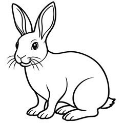 Obraz premium Outlined Rabbit Sitting Isolated, Cartoon Hare with Long Ears, Whiskers, Cute Animal