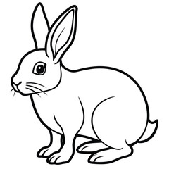 Outline of a Cute White Rabbit with Long Ears, Line Art on White
