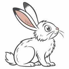 Cartoon White Rabbit Illustration, Outlined, Furry, Isolated, Animal Portrait, Bunny