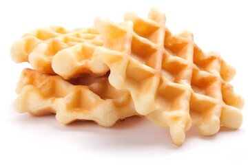 Stack of golden waffles against white