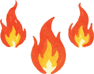 Watercolor Fire Flame Illustration Isolated on White Background