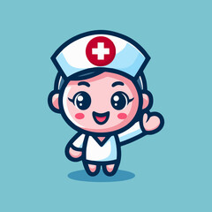 Vector Illustration Cute Nurse Mascot Character Design Cartoon Style for Hospital Healthcare Medical Staff Profession Uniform Adorable Avatar Friendly Female Healthworker Symbol Icon Clipart