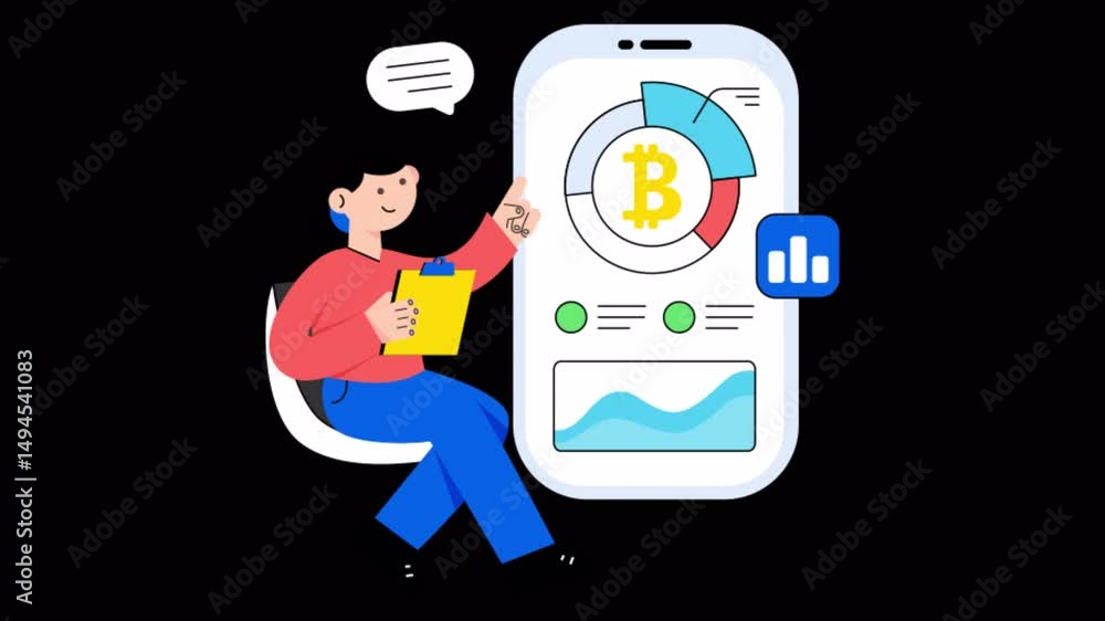 Poster bitcoin analysis motion graphic rendering with transparent alpha channel