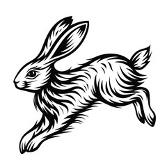 Graceful Rabbit Silhouette Leaping Hare, Black and White Outline Design, Isolated
