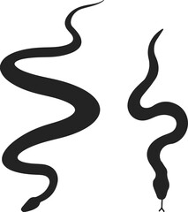Silhouettes of snakes in curved poses, black vector illustration for reptile, wildlife, and nature themed designs
