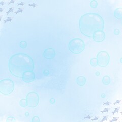 Background with fish and bubbles in blue