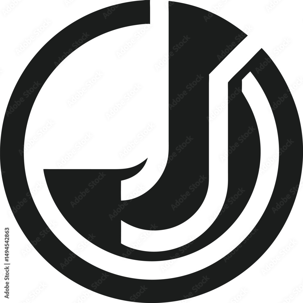 Poster minimalist logo design featuring abstract letter j within a circular shape
