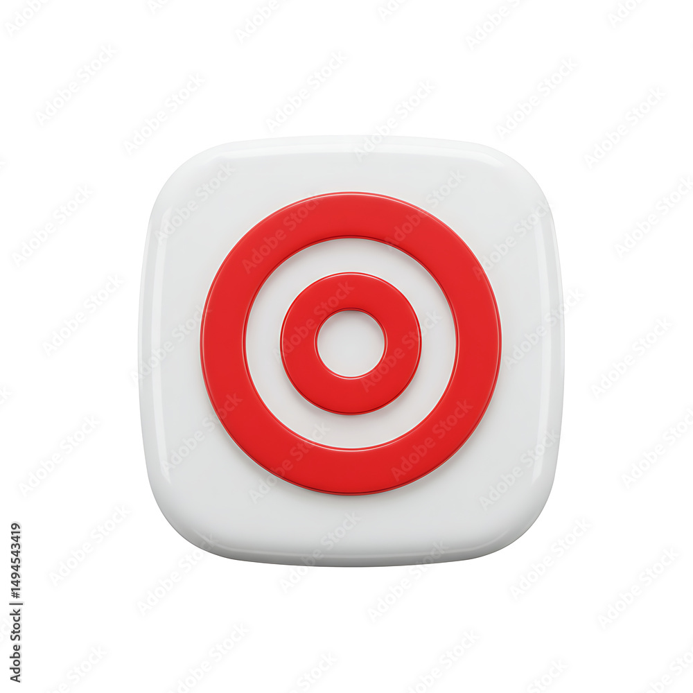Poster 3d rendered target icon in red and white illustrating aim and precision on isolated white background