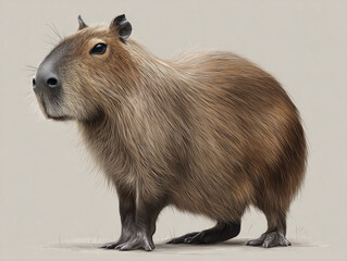 Fototapeta premium Realistic Standing Capybara on Neutral Background / 중립 배경 위 리얼한 서 있는 카피바라