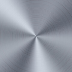 Gray color metal sheet effect. Holographic dark silver polished gradient. Radial scratched steel texture background. Iron brushed circle, chrome shiny round foil. Titan stainless industrial surface