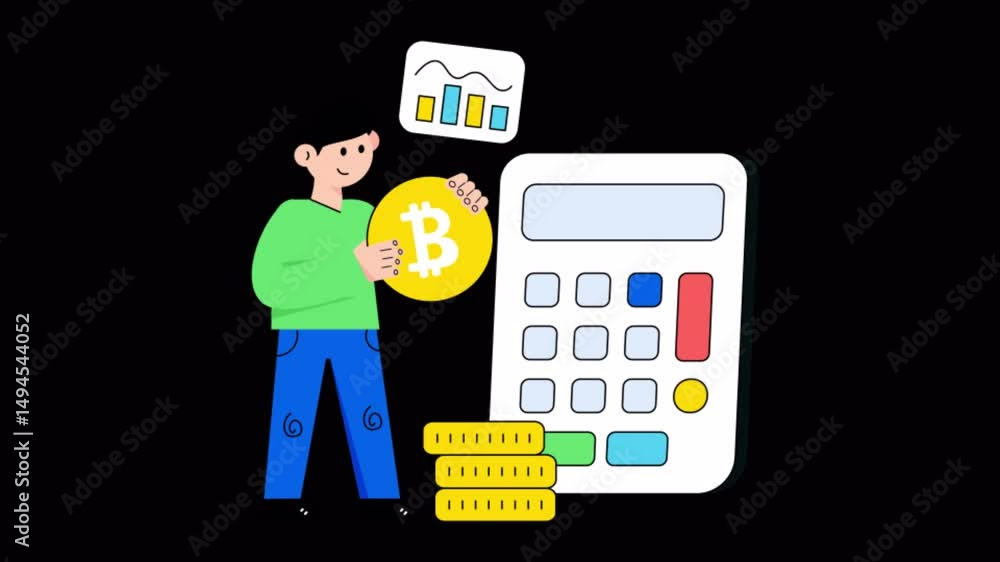 Poster bitcoin calculation motion graphic rendering with transparent alpha channel