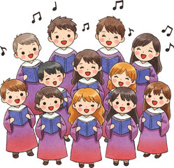 Watercolor Children's Choir Singing Illustration