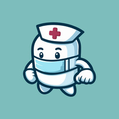 Hospital Mascot Character Nurse Illustration Design Vector Cartoon Medical Staff Uniform Avatar Adorable Healer Friendly Healthcare Female Woman Emergency Support Care Healthworker Clipart Icon