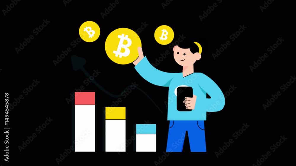 Poster bitcoin growth motion graphic rendering with transparent alpha channel