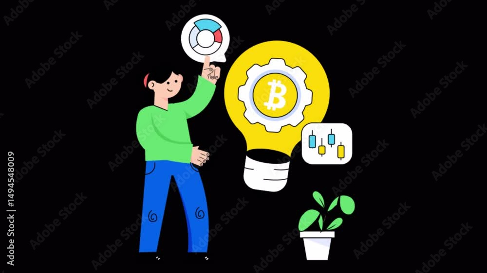 Poster bitcoin idea motion graphic rendering with transparent alpha channel