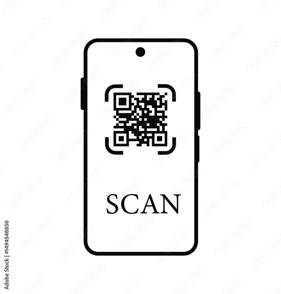 Poster qr code scanning in smartphone black line icon. qr code icon. mobile phone qr code scanner for pay, 