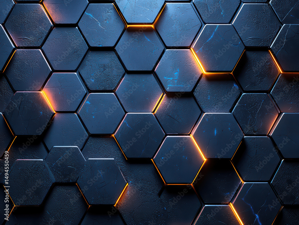 Poster geometric hive: a detailed view of a futuristic hexagonal pattern, with an eye-catching display of i