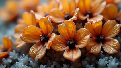 Orange flowers with dark centers in a close-up botanical study