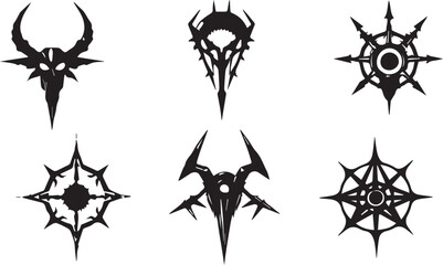 Set of decorative elements for flat design, horror, cyberpunk, retro, vintage. Hand drawn vector illustration	