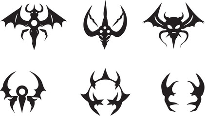 Set of decorative elements for flat design, horror, cyberpunk, retro, vintage. Hand drawn vector illustration	