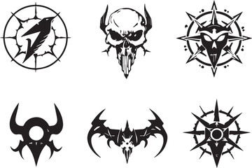 Set of decorative elements for flat design, horror, cyberpunk, retro, vintage. Hand drawn vector illustration	