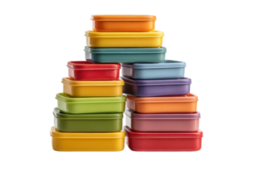 PNG Colorful stacked food containers for convenient kitchen storage
