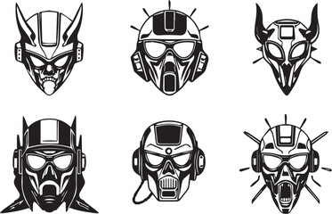 Set of decorative elements for flat design, horror, cyberpunk, retro, vintage. Hand drawn vector illustration	