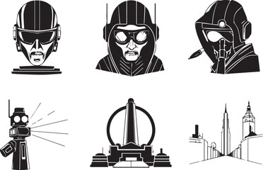 Set of decorative elements for flat design, horror, cyberpunk, retro, vintage. Hand drawn vector illustration	