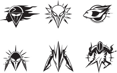Set of decorative elements for flat design, horror, cyberpunk, retro, vintage. Hand drawn vector illustration	