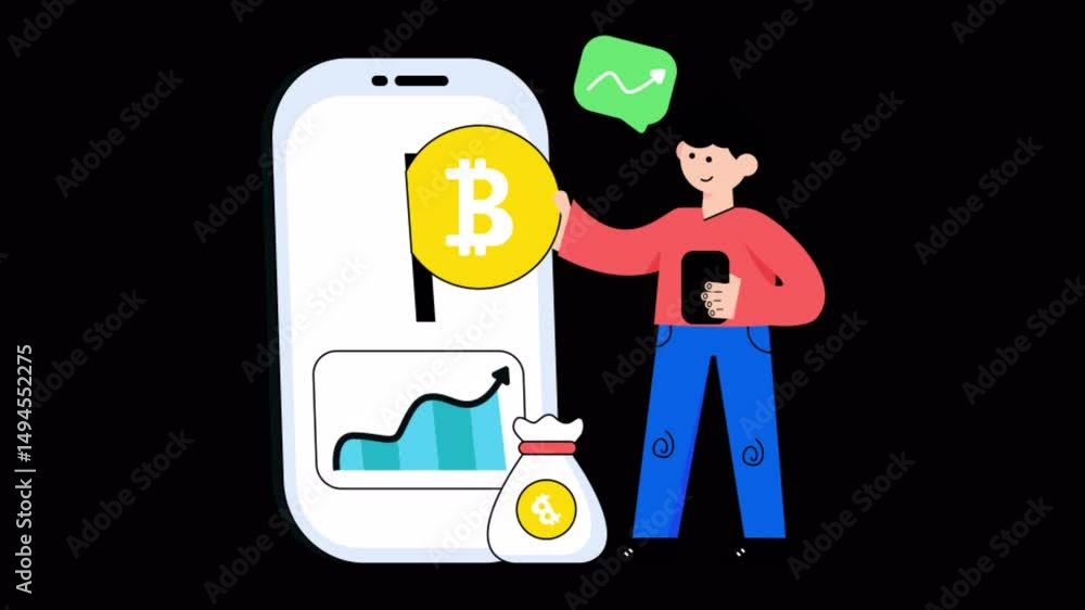 Poster bitcoin investment motion graphic rendering with transparent alpha channel
