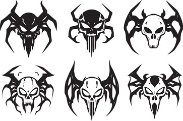 Set of decorative elements for flat design, horror, cyberpunk, retro, vintage. Hand drawn vector illustration	