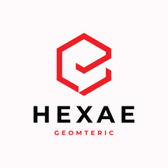 geometric logo or monogram initial letter E with hexagon