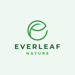 nature logo or monogram initial letter E with leaves and circle