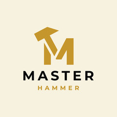 construction logo or monogram initial letter M with hammer
