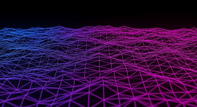 Abstract Purple and Blue Neon Wireframe Landscape