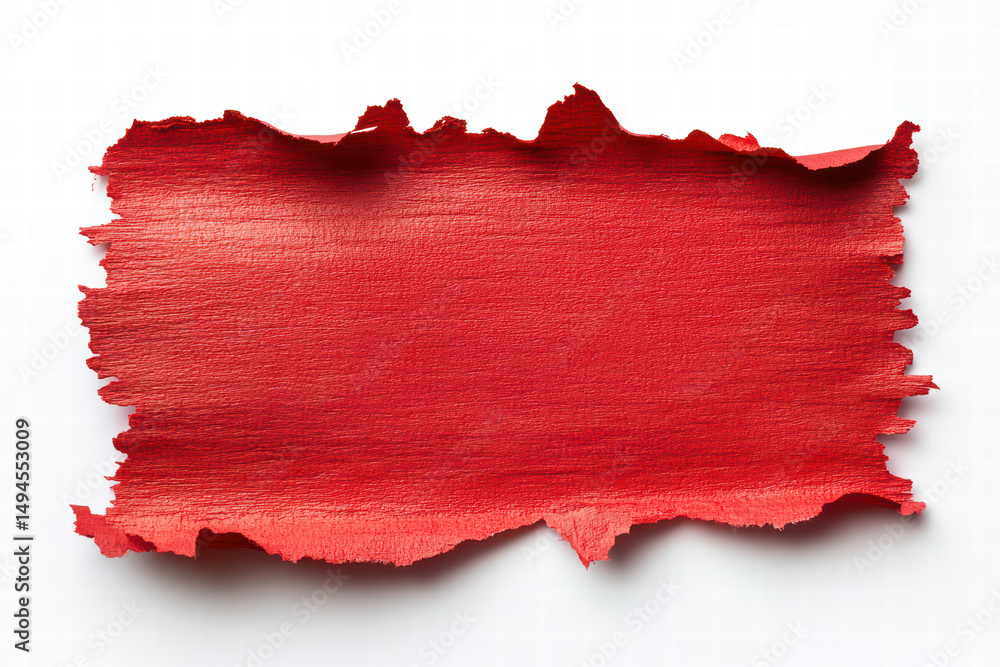 Poster textured red strip: a close-up of a torn red strip of paper, showcasing its rough texture and vivid 
