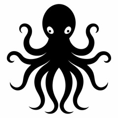 Black octopus vector icon on white background.