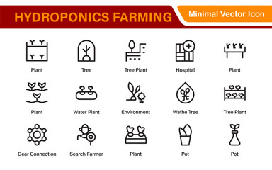 Hydroponics and Vertical Farming Icon Pack &ndash; Minimalist Line Vector Illustrations for Eco-Friendly Agriculture, Sustainable Farming, and Indoor Growing Solutions