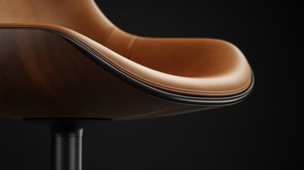 Obraz premium Elegant Chair on Dark Background: A close-up shot of an exquisite, brown leather chair, highlighting its refined craftsmanship and sleek design with a focus on the subtle textures and contours.