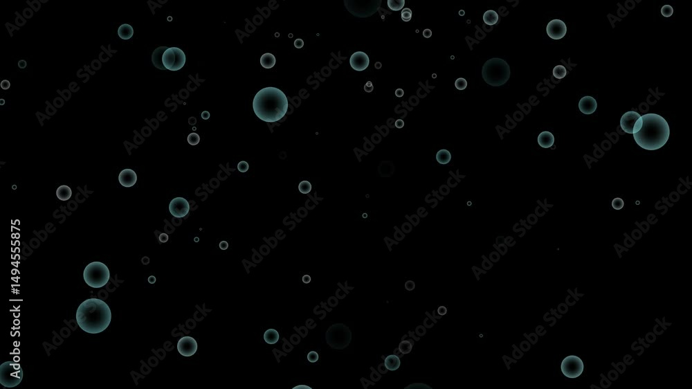 Poster Floating bubble black background abstract overlay with transparent round floating digital soft dreamy scattered peaceful minimal modern clean airy light smooth blue subtle calm design pattern texture