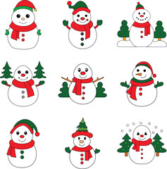 snowman smiling red scarf winter cute cartoon 