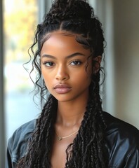 Beautiful Young Woman with Braided Hairstyle in natural Light Portrait