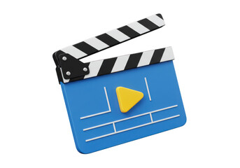 Blue clapperboard isolated on transparent background