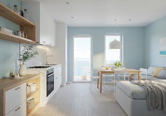 Coastal Studio Apartment: Serene Light-Filled Design with Ocean View