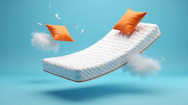 Floating mattress with pillows and clouds