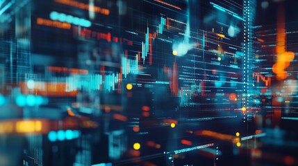 Abstract Digital Data Stream Technology Background Futuristic Network Orange Blue Visual Design Modern Graphic          