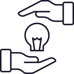 Light Bulb between Hands Outline Icon for Graphic Design, Web Sites, Cards, Books, Articles