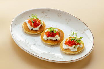 pancakes with cottage cheese and caviar