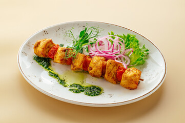 shashlik with vegetables with herbs and onions